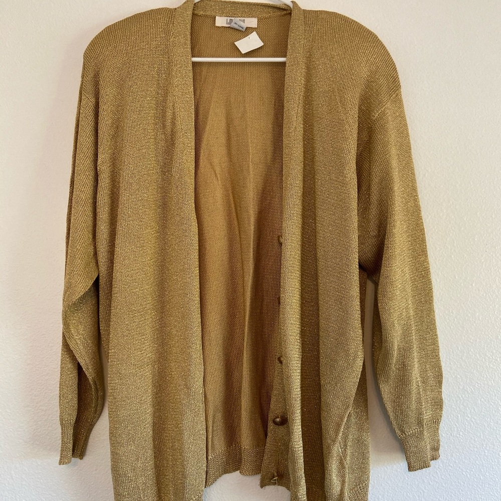 Gold vintage cardigan—-sparkly!